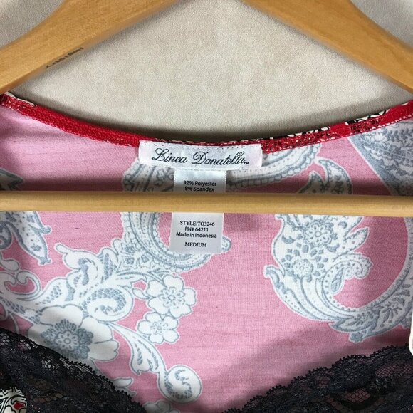 LINEA DONATELLA Red Paisley Lace Trim Pajama Shirt Size Medium - Picture 7 of 10